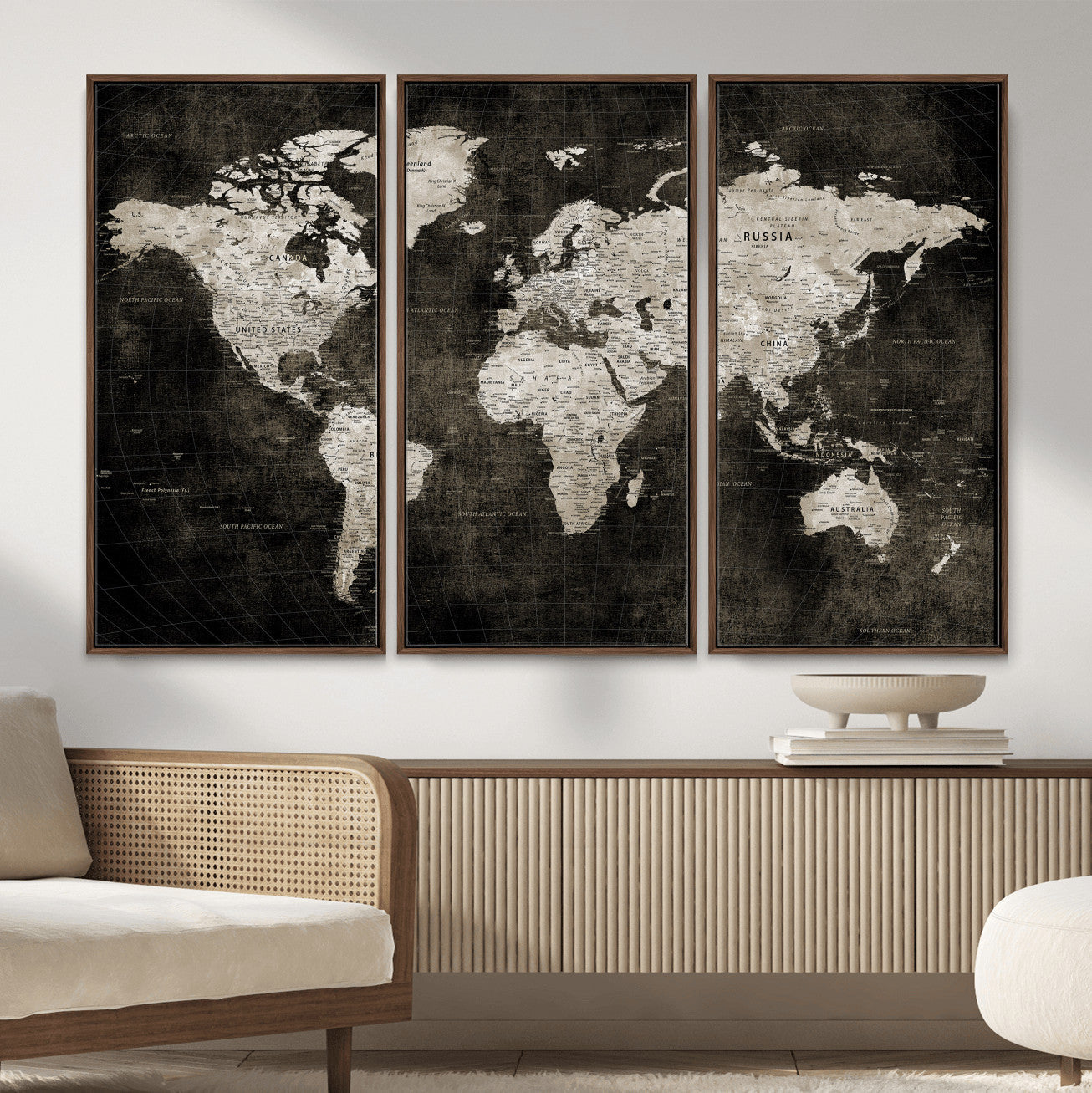 94581666-MGV-CV-36X24 - World Map Wall Art Canvas Print, Modern Decorative Framed Map Artwork Prints for Living Room, Office, Bedroom Wall Decor