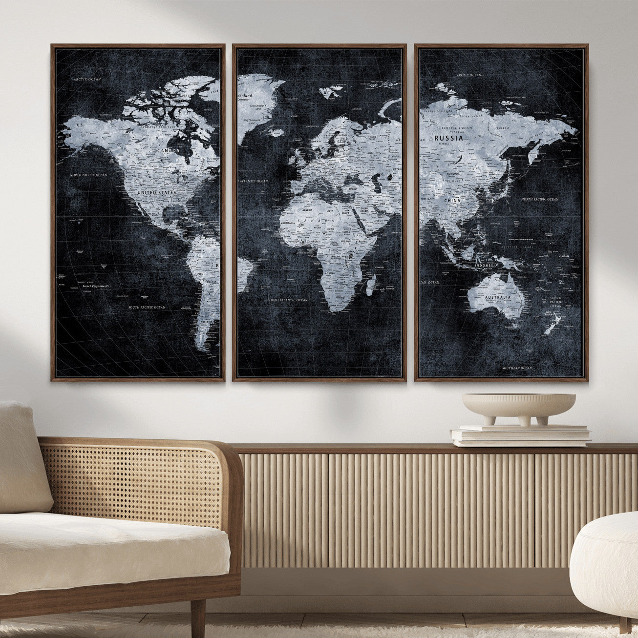 86893704-MGV-CV-36X24 - World Map Wall Art Canvas Print, Modern Decorative Framed Map Artwork Prints for Living Room, Office, Bedroom Wall Decor