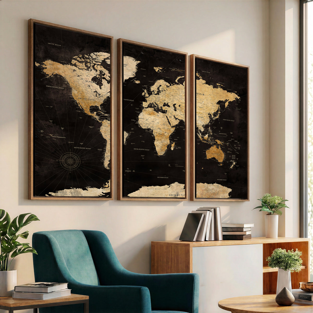 70468159-MGV-CV-36X24 - Extra Large World Map Canvas Print – Detailed Map Classic