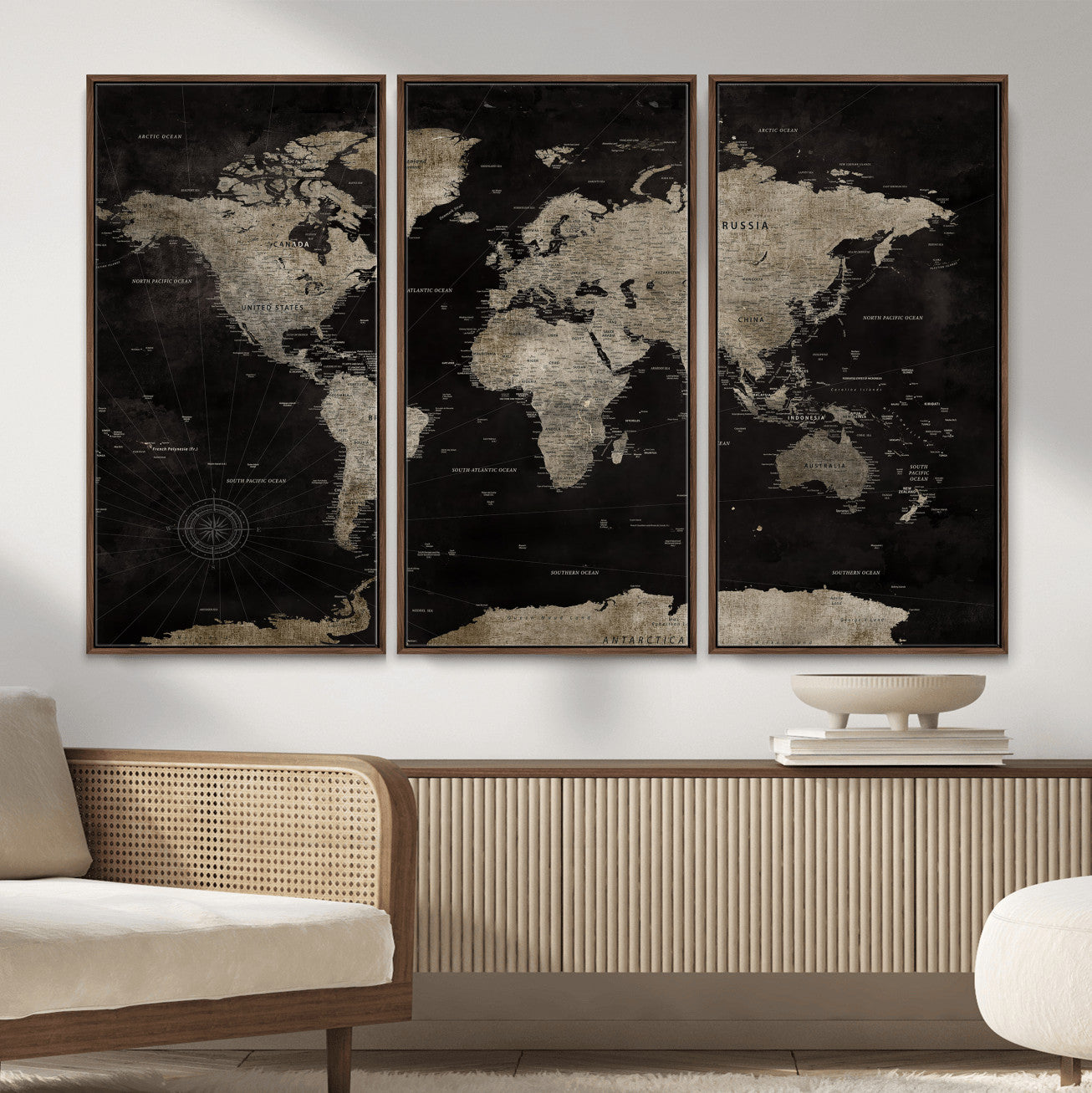 56225956-MGV-CV-36X24 - World Map Wall Art Canvas Print, Modern Decorative Framed Map Artwork Prints for Living Room, Office, Bedroom Wall Decor