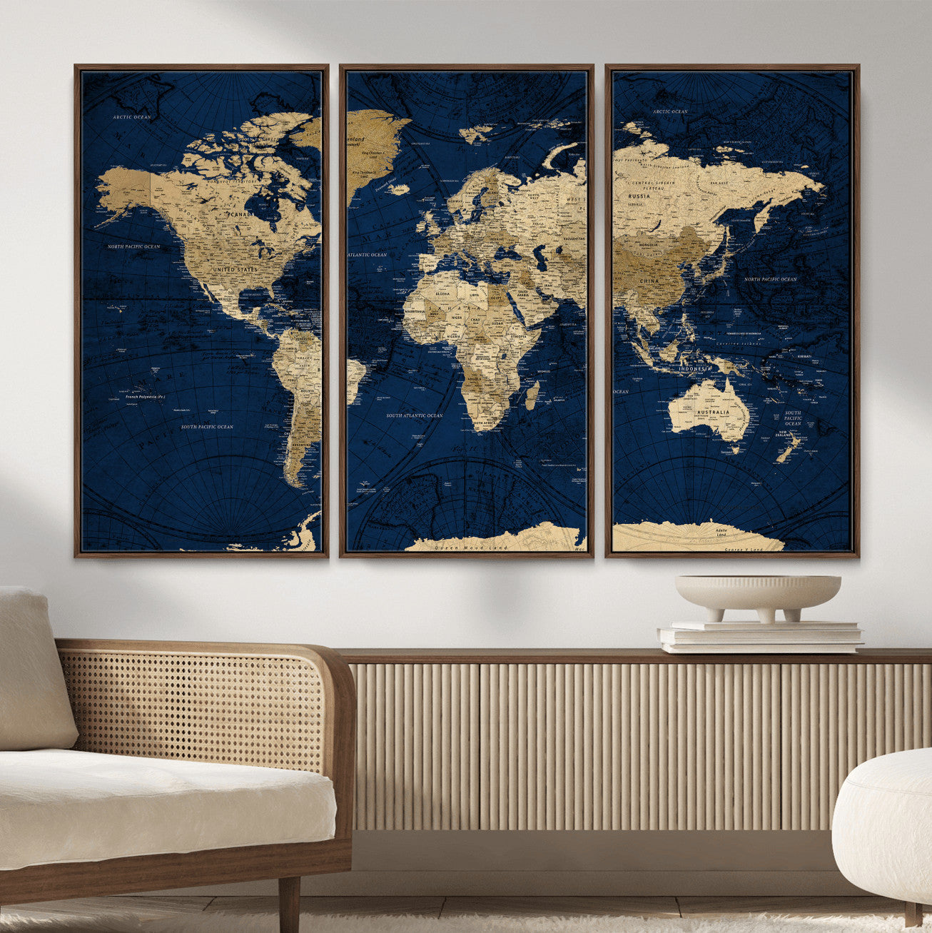 54770746-MGV-CV-36X24 - World Map Wall Art Canvas Print, Modern Decorative Framed Map Artwork Prints for Living Room, Office, Bedroom Wall Decor
