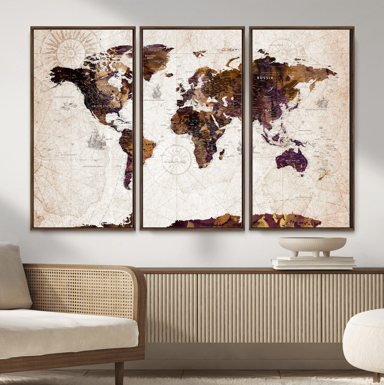 53400857-MGV-CV-36X24 - World Map Wall Art Canvas Print, Modern Decorative Framed Map Artwork Prints for Living Room, Office, Bedroom Wall Decor