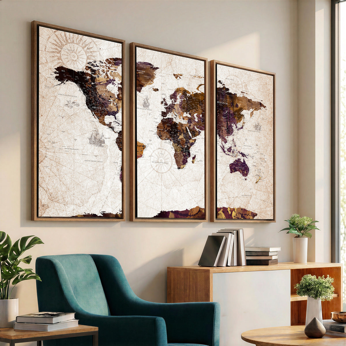 53400857-MGV-CV-36X24 - Blue Watercolor World Map Canvas Print – Framed Modern Wall