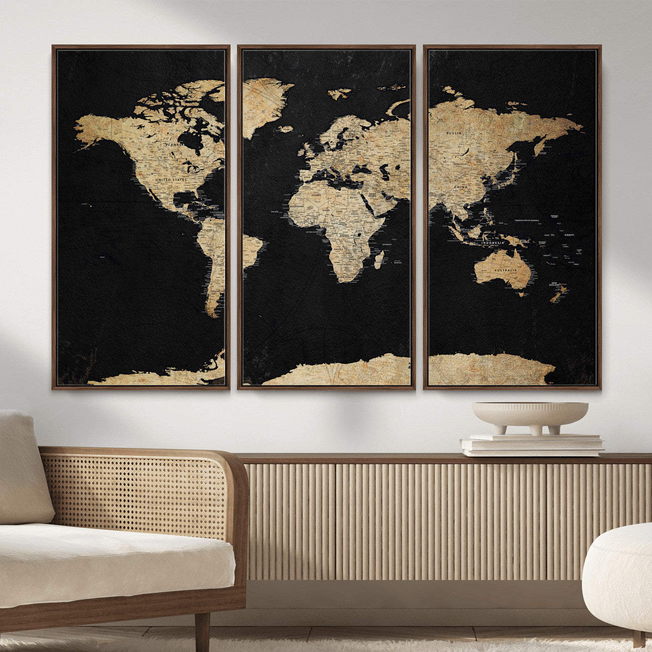 71518849-MGV-CV-36X24 - World Map Wall Art Canvas Print, Modern Decorative Framed Map Artwork Prints for Living Room, Office, Bedroom Wall Decor