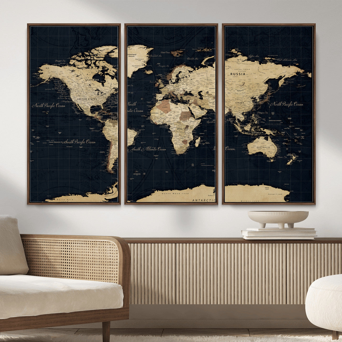 45063434-MGV-CV-36X24 - World Map Wall Art Canvas Print, Modern Decorative Framed Map Artwork Prints for Living Room, Office, Bedroom Wall Decor