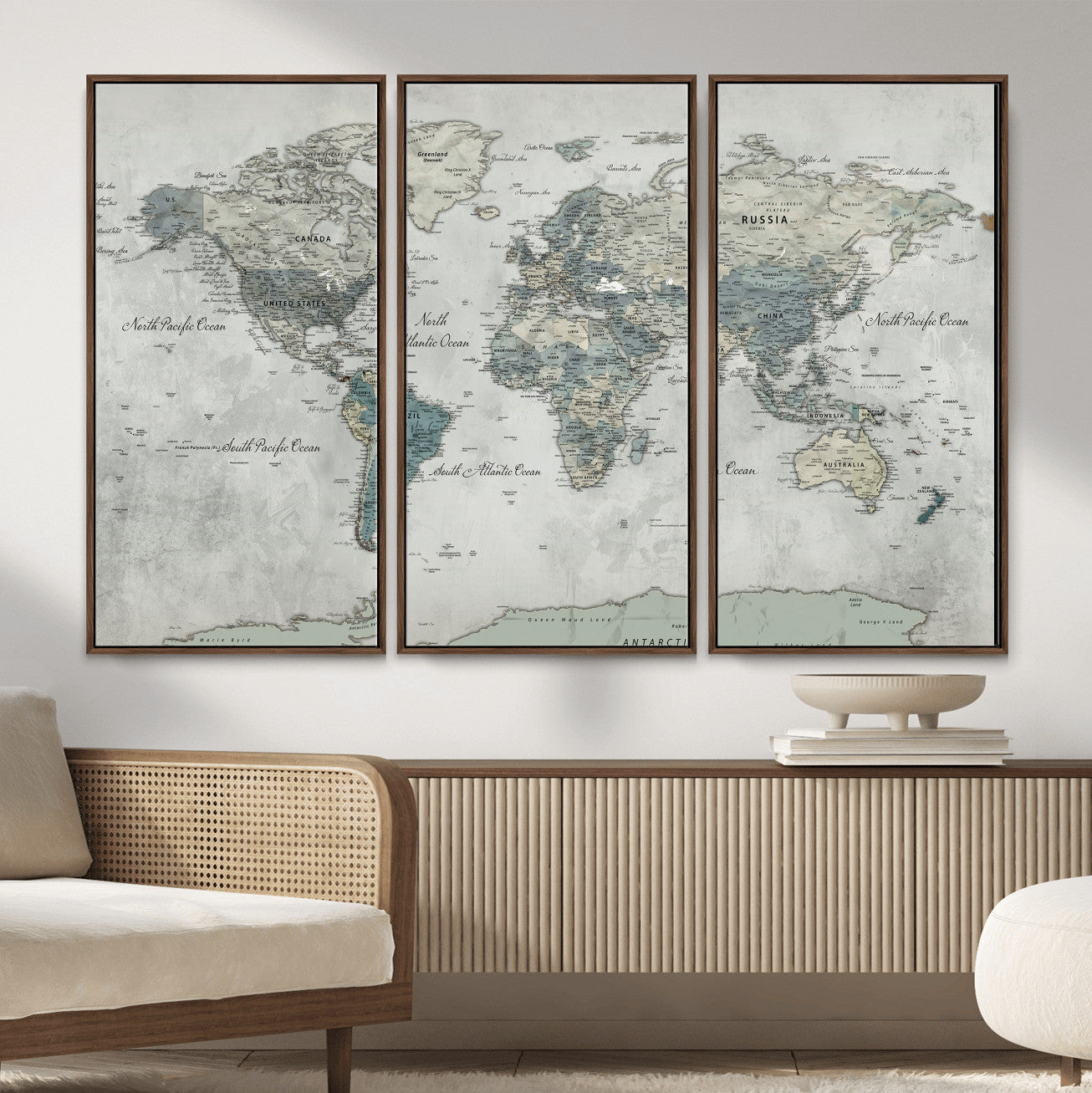 91132939-MGV-CV-36X24 - World Map Wall Art Canvas Print, Modern Decorative Framed Map Artwork Prints for Living Room, Office, Bedroom Wall Decor
