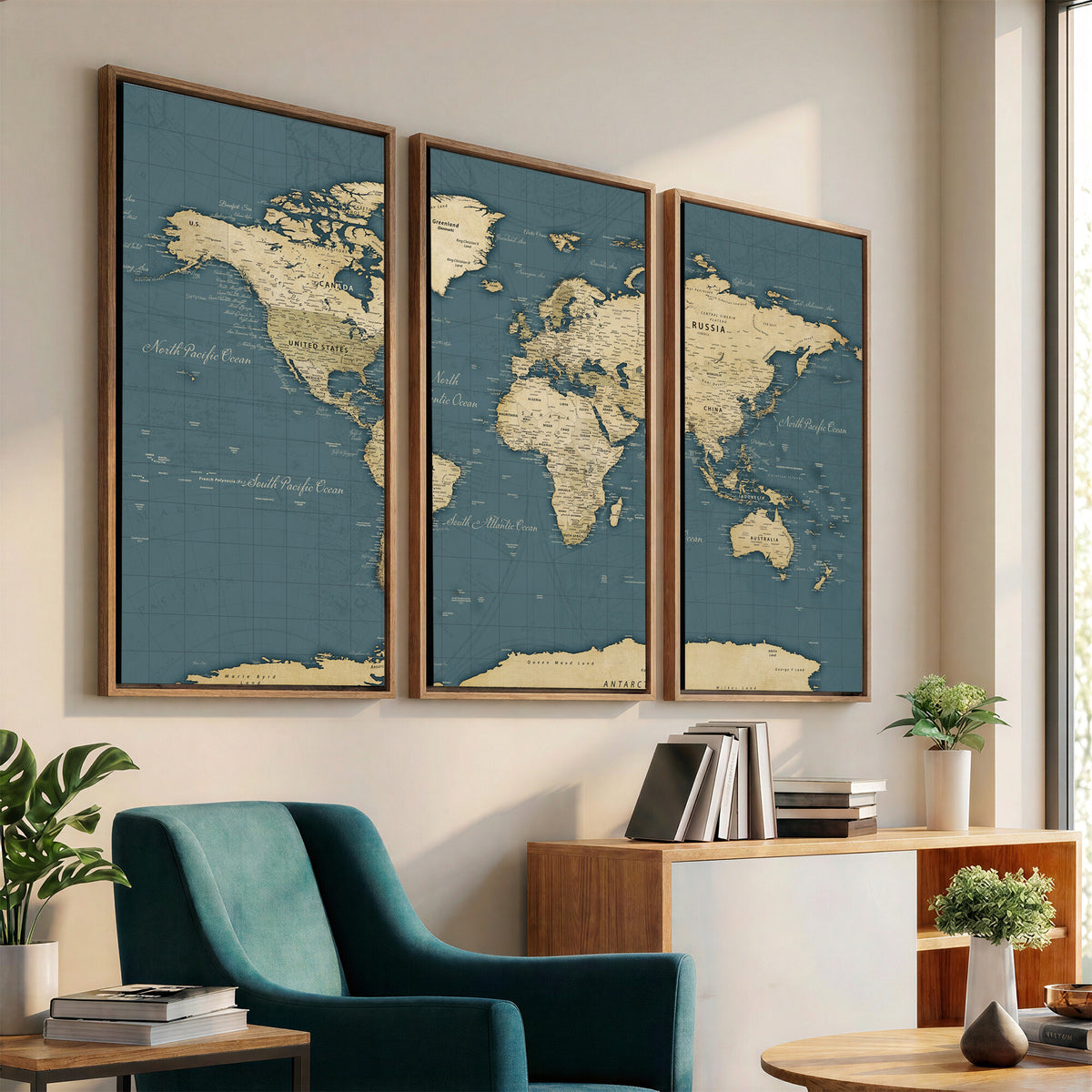 99599383-MGV-CV-36X24 - Minimal Vintage World Map Canvas Wall Art Print, Neutral