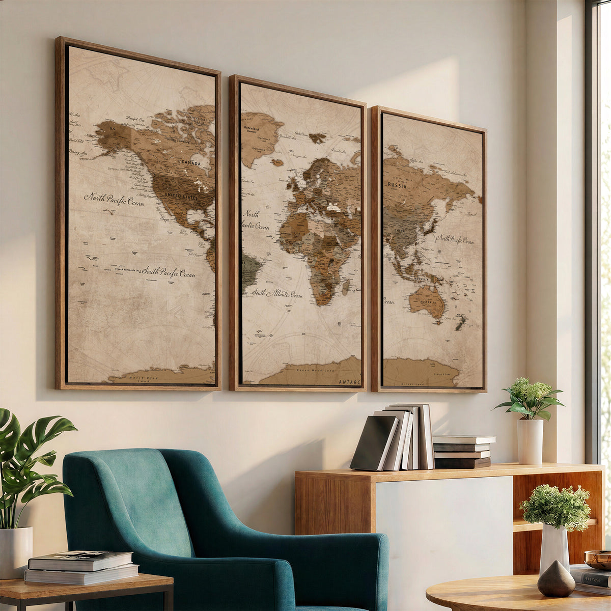 40064188-MGV-CV-36X24 - World Map Wall Art Canvas Print, Modern Decorative Framed Map Artwork Prints for Living Room, Office, Bedroom Wall Decor