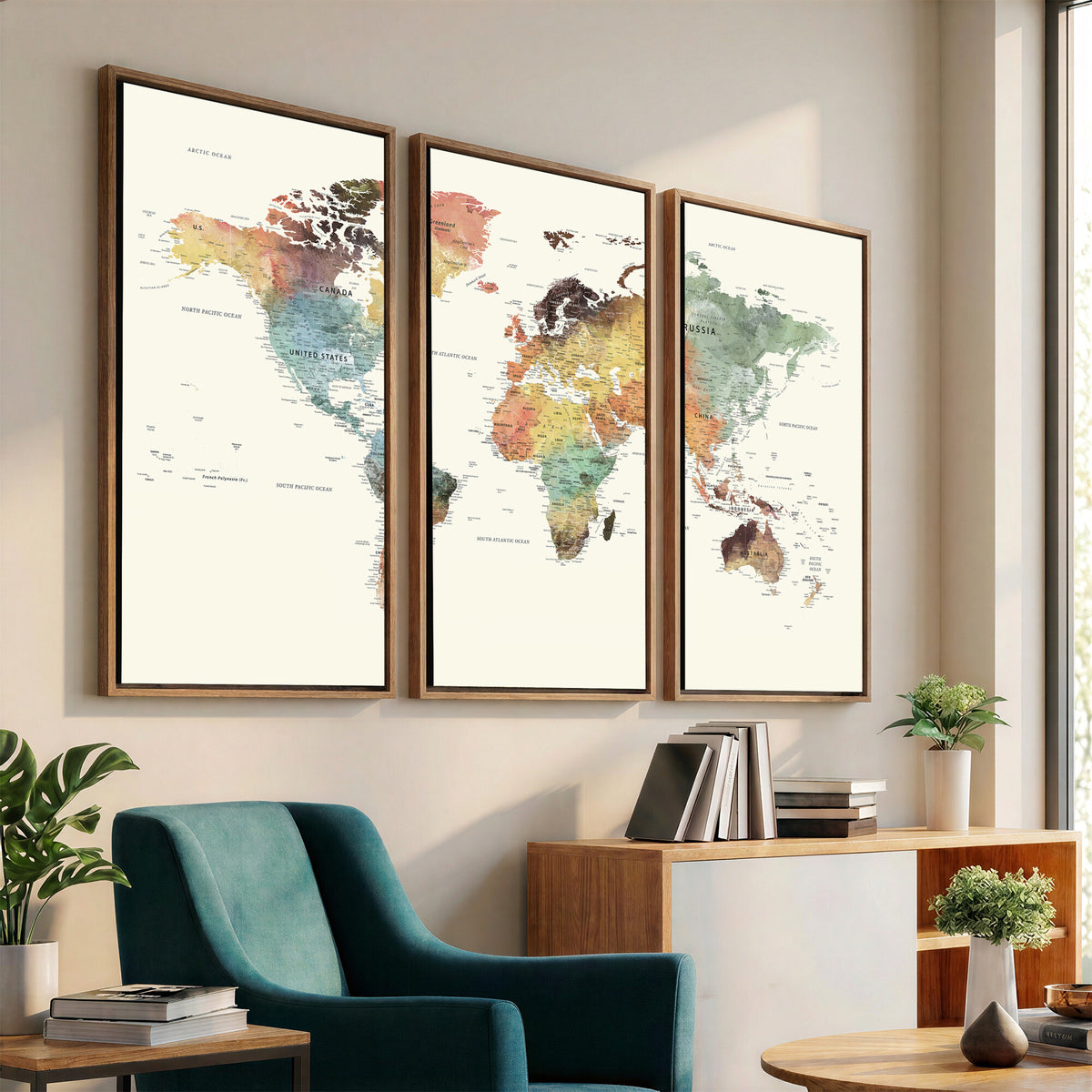 64206059-MGV-CV-36X24 - Framed World Map Wall Art Canvas Print for Living Room and Study Room