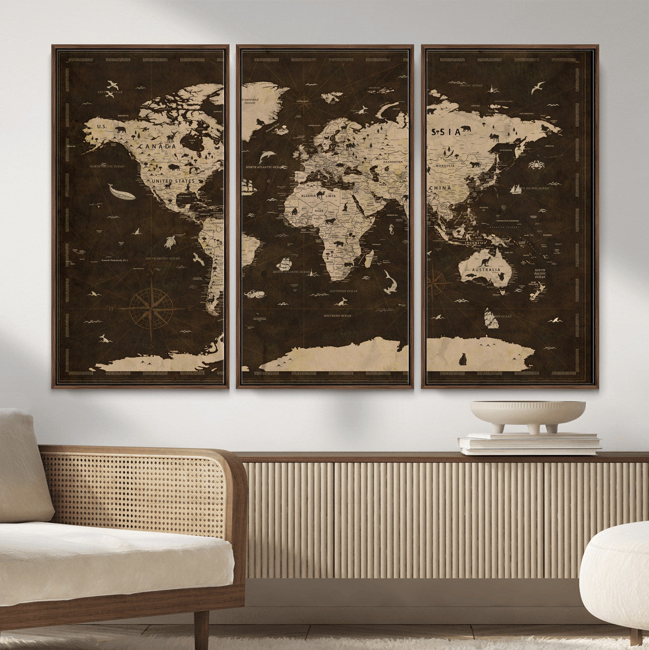44276398-MGV-CV-36X24 - World Map Wall Art Canvas Print, Modern Decorative Framed Map Artwork Prints for Living Room, Office, Bedroom Wall Decor