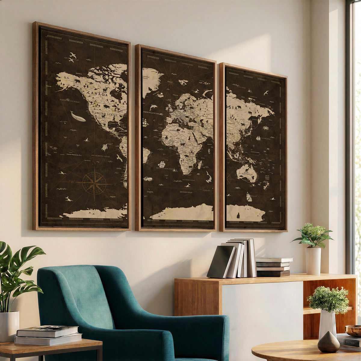 44276398-MGV-CV-36X24 - World Map Wall Art Canvas Print, Modern Decorative Framed Map Artwork Prints for Living Room, Office, Bedroom Wall Decor