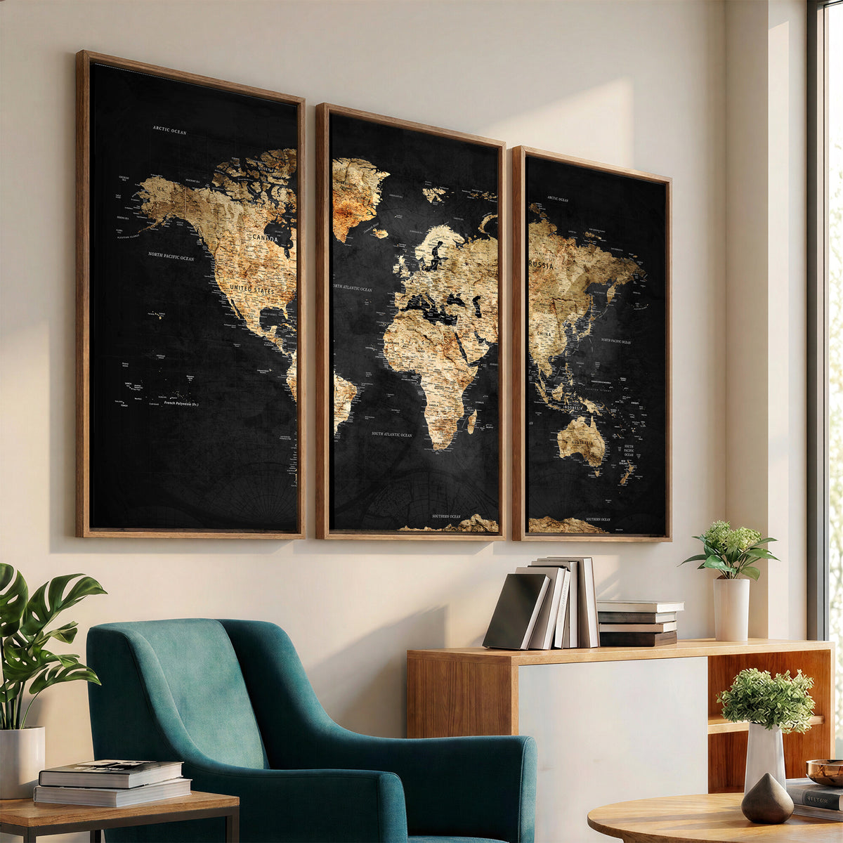 23568589-MGV-CV-36X24 - World Map Wall Art Canvas Print, Modern Decorative Framed Map Artwork Prints for Living Room, Office, Bedroom Wall Decor