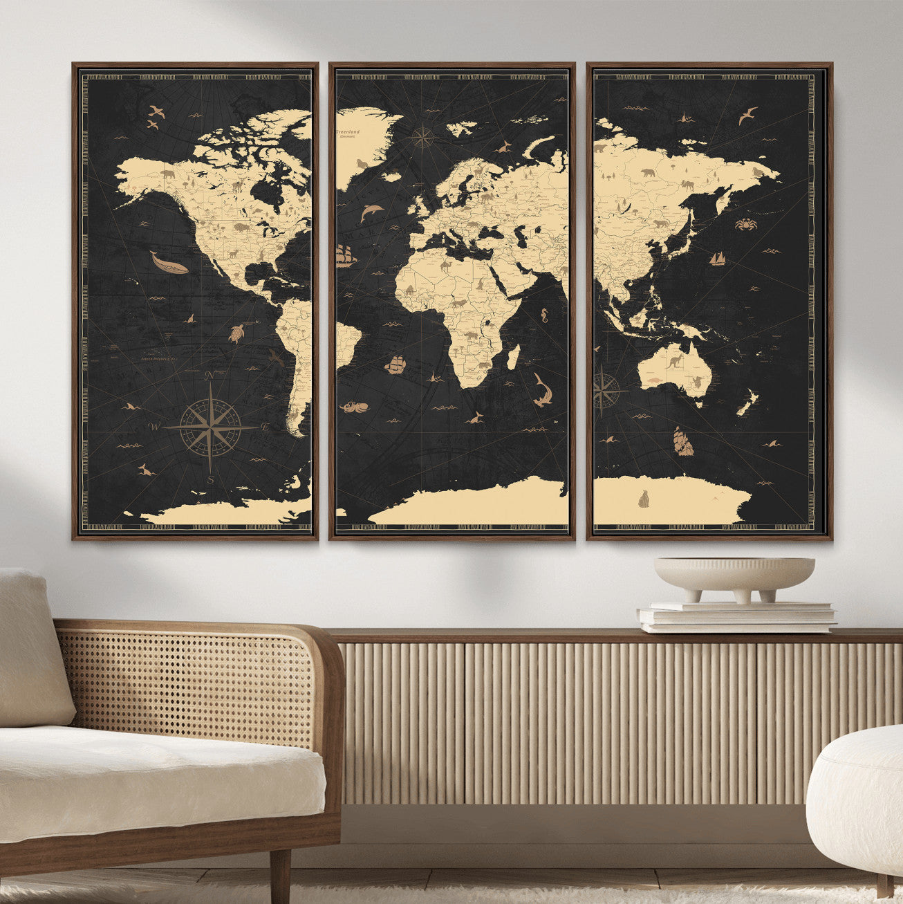 75220264-MGV-CV-36X24 - World Map Wall Art Canvas Print, Modern Decorative Framed Map Artwork Prints for Living Room, Office, Bedroom Wall Decor