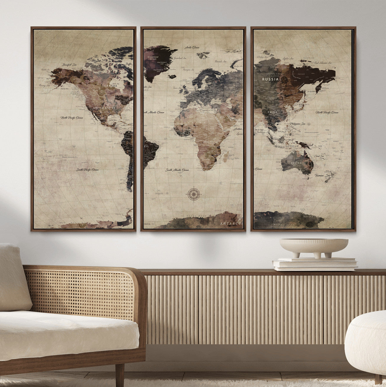 60560672-MGV-CV-36X24 - World Map Wall Art Canvas Print, Modern Decorative Framed Map Artwork Prints for Living Room, Office, Bedroom Wall Decor