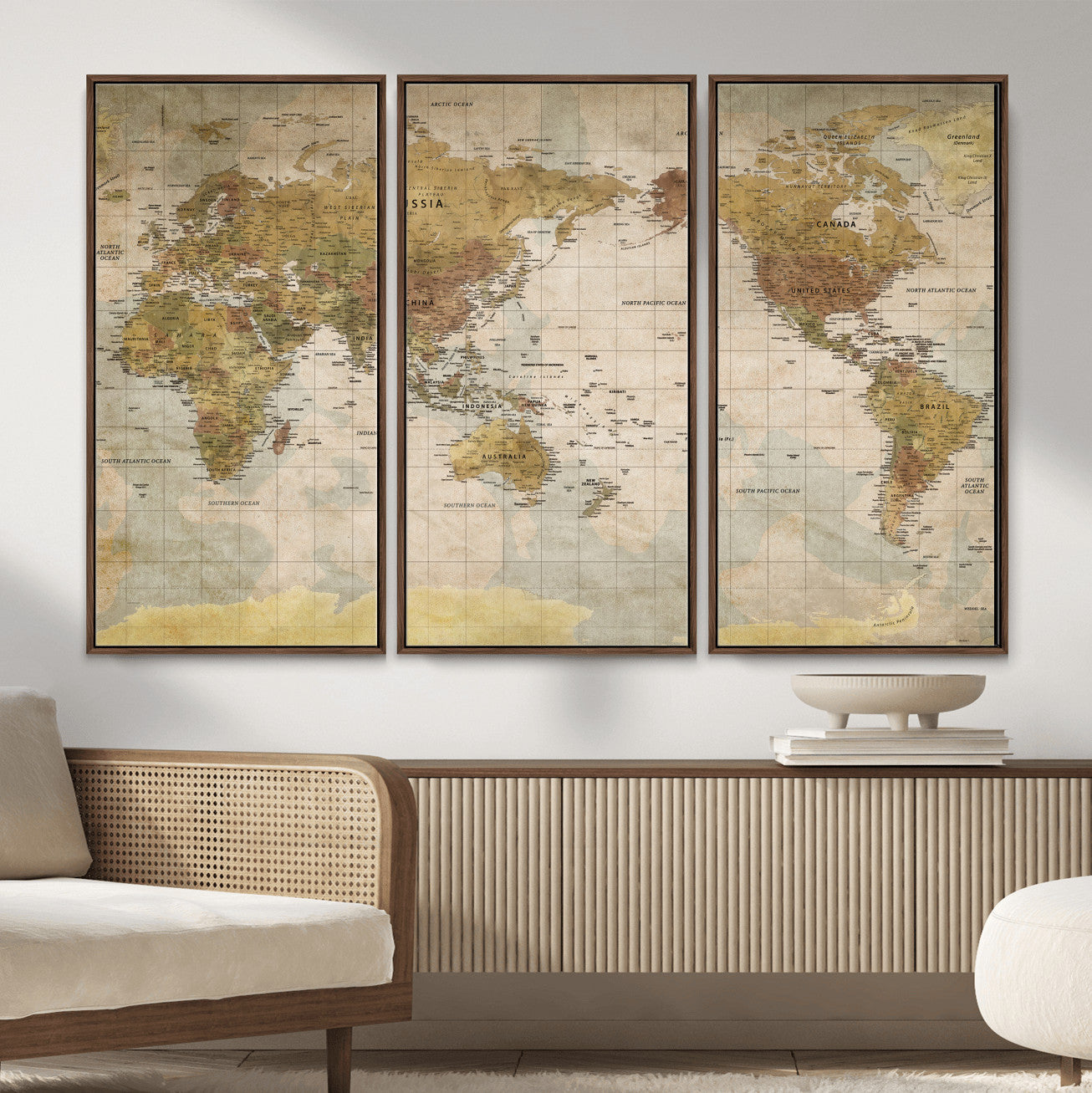 22305205-MGV-CV-36X24 - World Map Wall Art Canvas Print, Modern Decorative Framed Map Artwork Prints for Living Room, Office, Bedroom Wall Decor