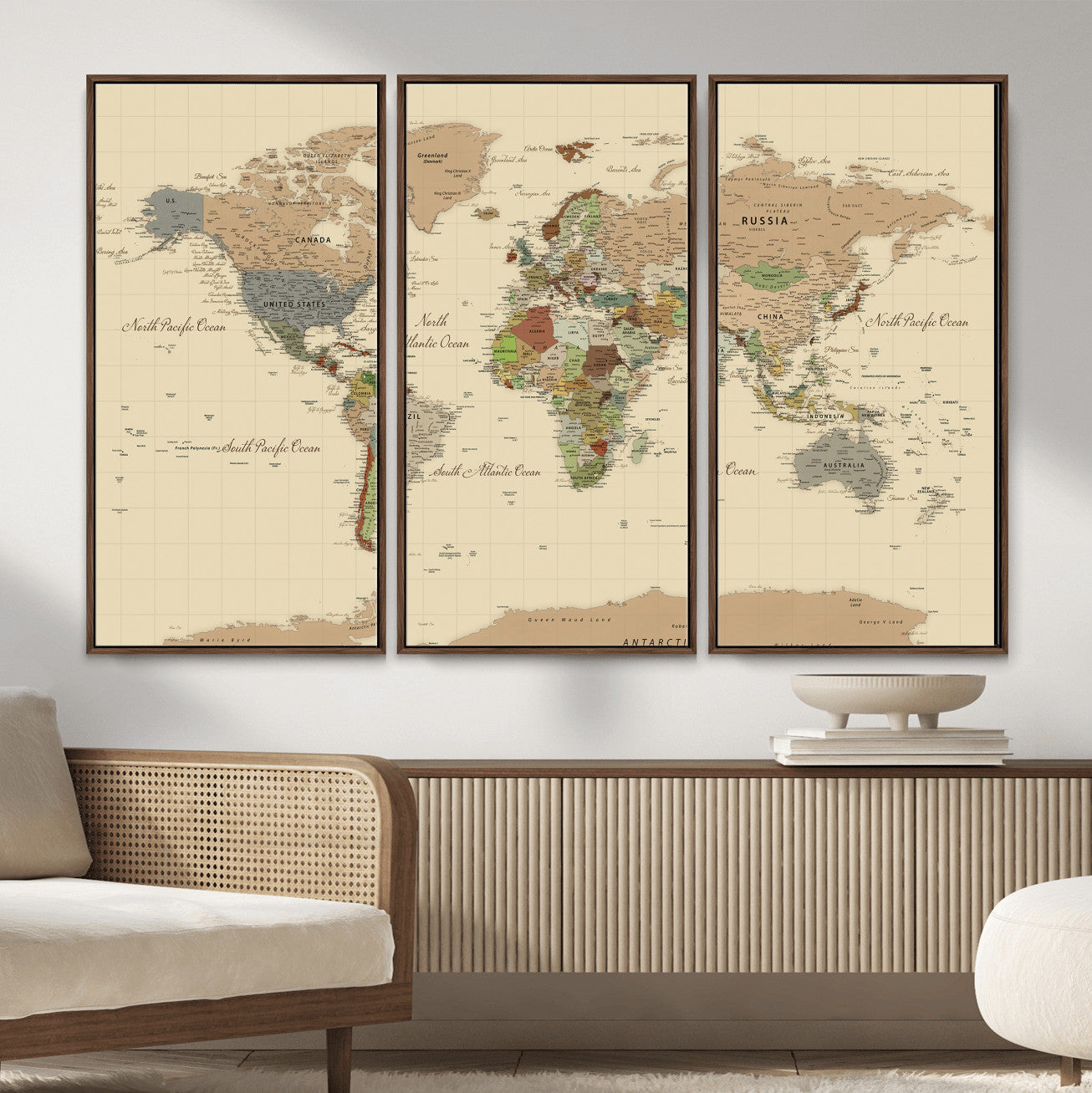 31407854-MGV-CV-36X24 - World Map Wall Art Canvas Print, Modern Decorative Framed Map Artwork Prints for Living Room, Office, Bedroom Wall Decor