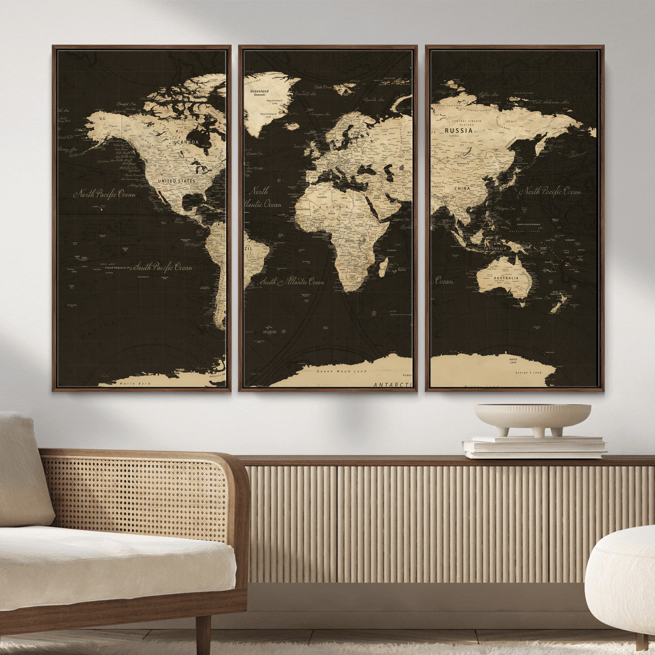 89024244-MGV-CV-36X24 - World Map Wall Art Canvas Print, Modern Decorative Framed Map Artwork Prints for Living Room, Office, Bedroom Wall Decor