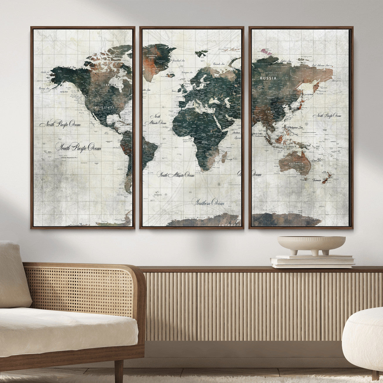91179593-MGV-CV-36X24 - World Map Wall Art Canvas Print, Modern Decorative Framed Map Artwork Prints for Living Room, Office, Bedroom Wall Decor