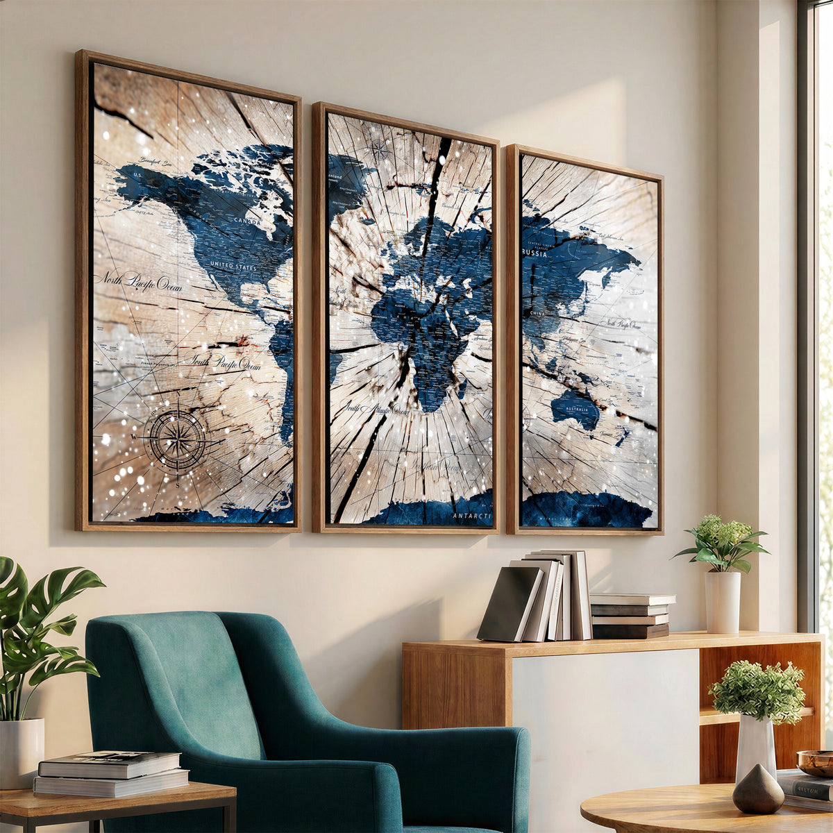 19478704-MGV-CV-36X24 - World Map Wall Art Canvas Print, Modern Decorative Framed Map Artwork Prints for Living Room, Office, Bedroom Wall Decor