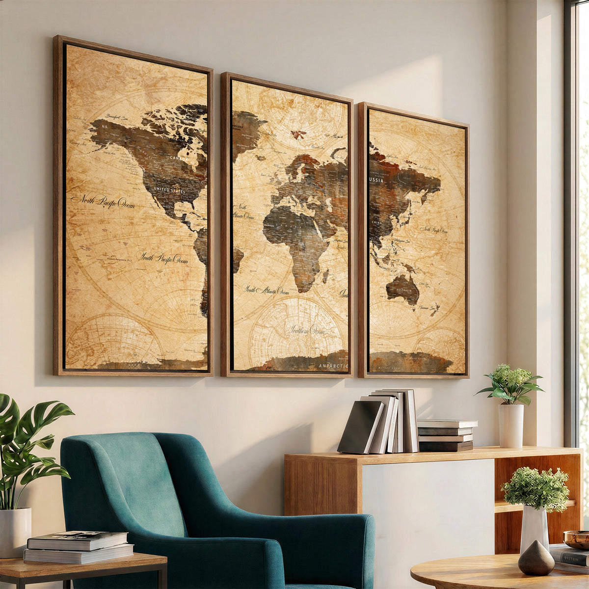 63156625-MGV-CV-36X24 - World Map Wall Art Canvas Print, Modern Decorative Framed Map Artwork Prints for Living Room, Office, Bedroom Wall Decor
