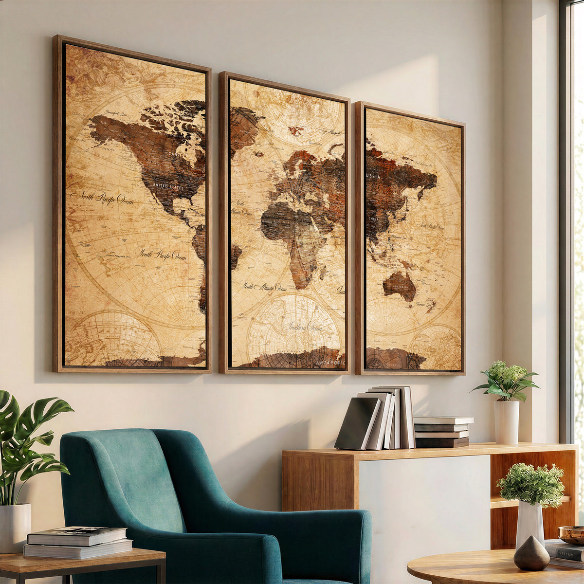 40760475-MGV-CV-36X24 - World Map Wall Art Canvas Print, Modern Decorative Framed Map Artwork Prints for Living Room, Office, Bedroom Wall Decor
