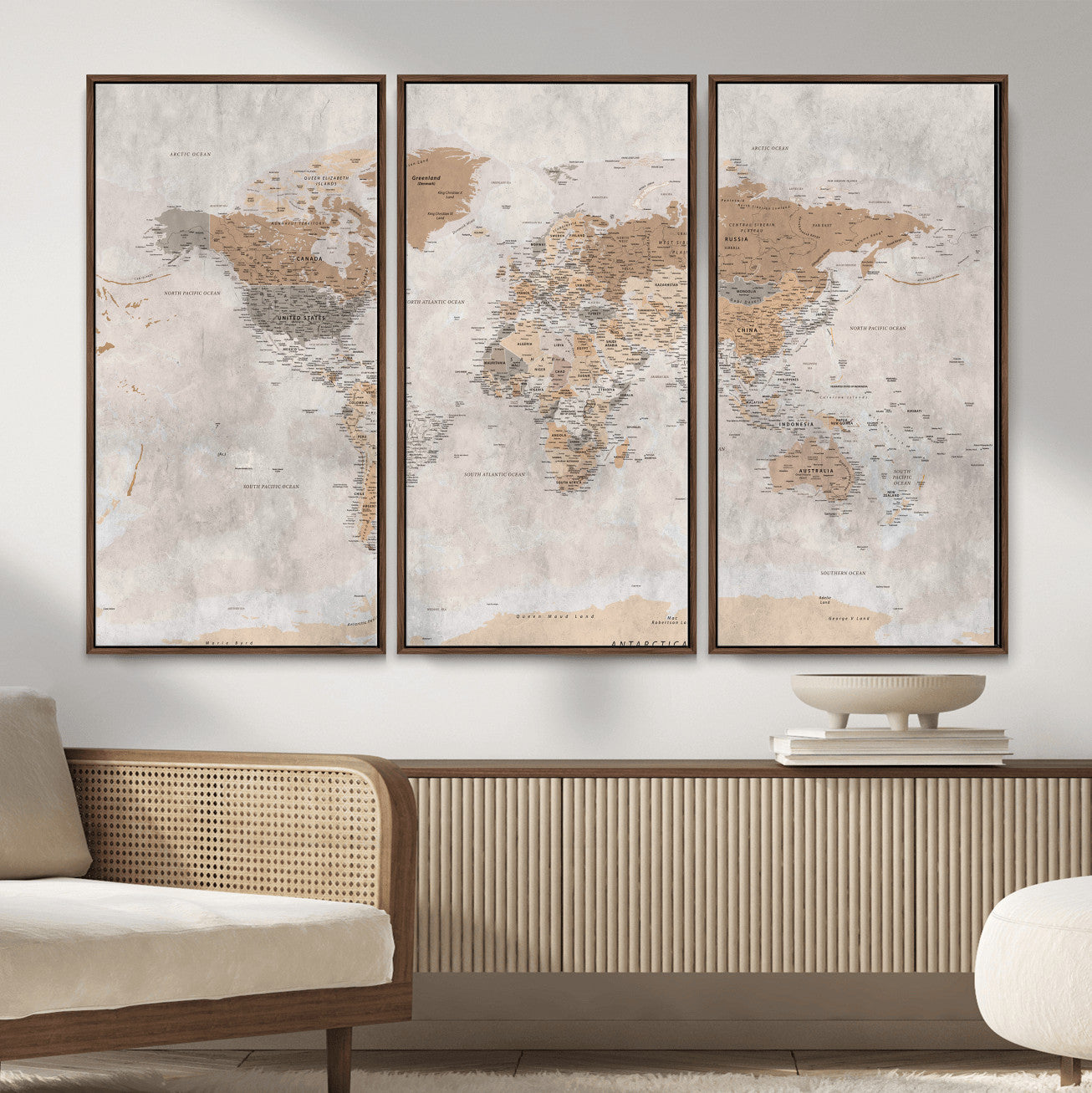 34051638-MGV-CV-36X24 - World Map Wall Art Canvas Print, Modern Decorative Framed Map Artwork Prints for Living Room, Office, Bedroom Wall Decor