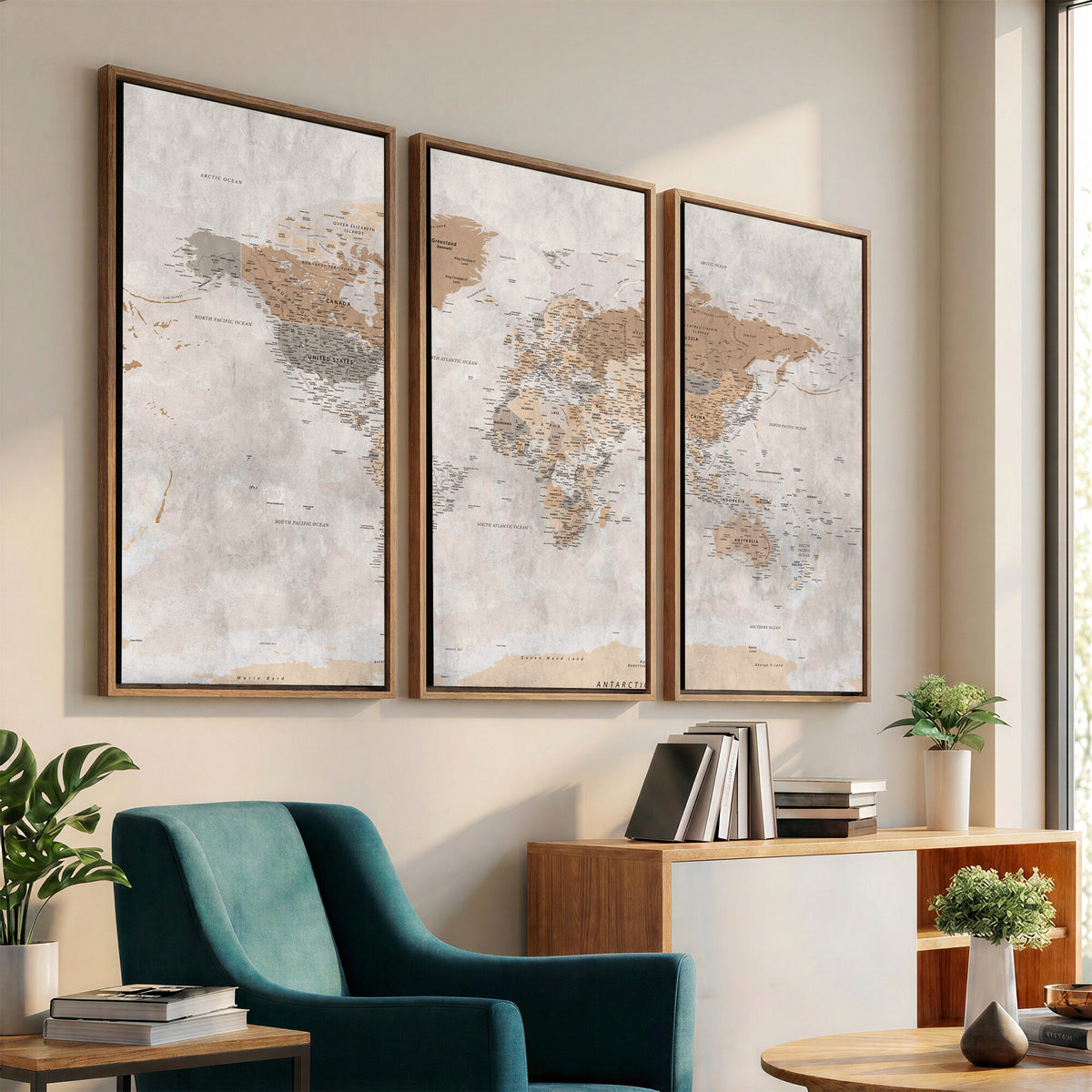34051638-MGV-CV-36X24 - Detailed World Map Wall Art Canvas Print for Home and Office Decor