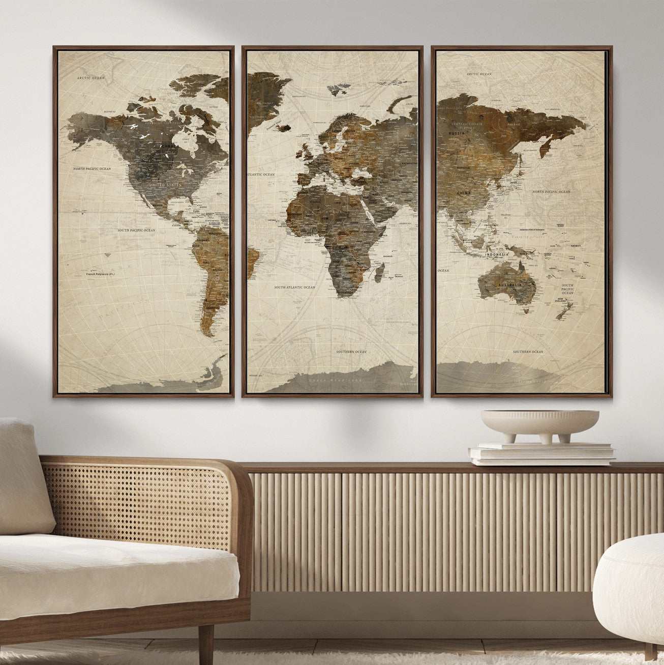 49623468-MGV-CV-36X24 - World Map Wall Art Canvas Print, Modern Decorative Framed Map Artwork Prints for Living Room, Office, Bedroom Wall Decor