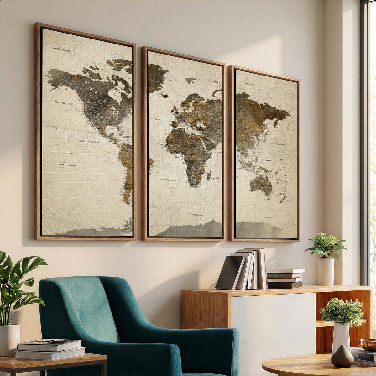 49623468-MGV-CV-36X24 - World Map Wall Art Canvas Print, Modern Decorative Framed Map Artwork Prints for Living Room, Office, Bedroom Wall Decor
