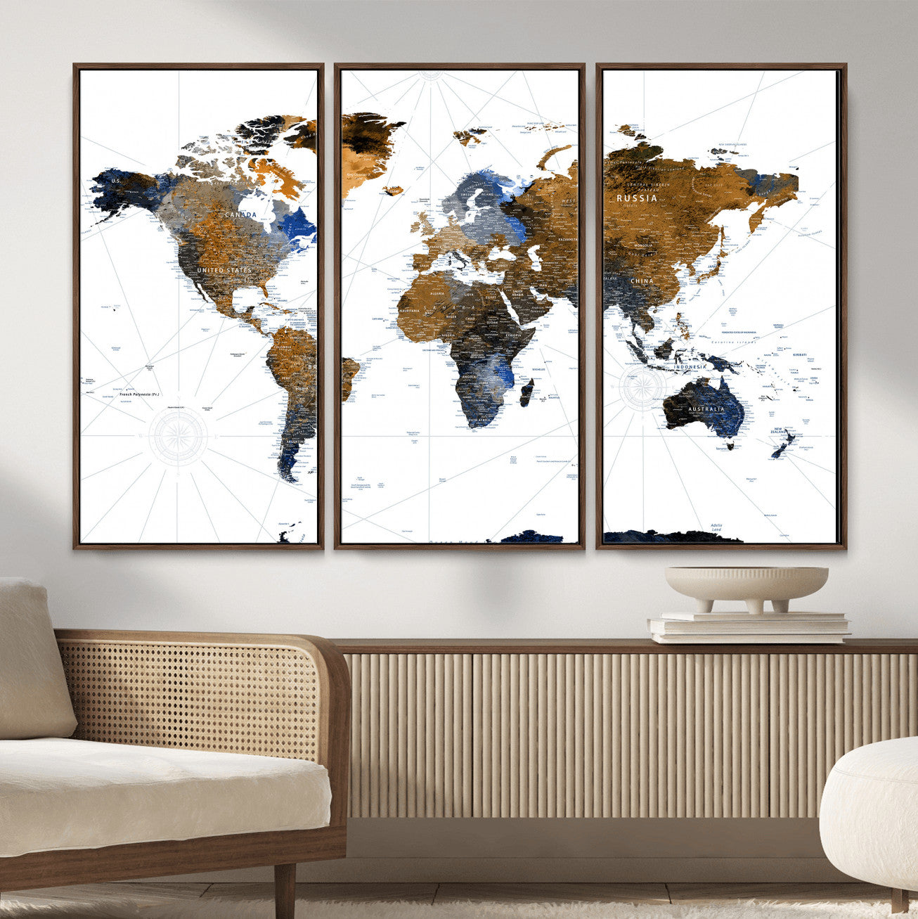 56364879-MGV-CV-36X24 - World Map Wall Art Canvas Print, Modern Decorative Framed Map Artwork Prints for Living Room, Office, Bedroom Wall Decor