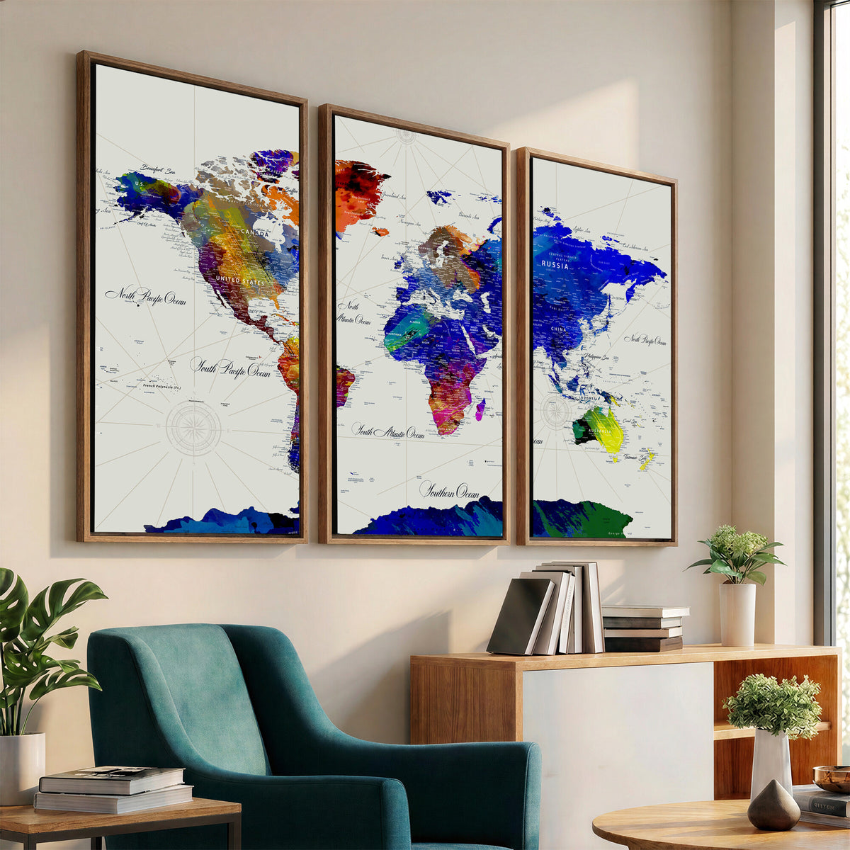 49670038-MGV-CV-36X24 - World Map Wall Art Canvas Print, Modern Decorative Framed Map Artwork Prints for Living Room, Office, Bedroom Wall Decor