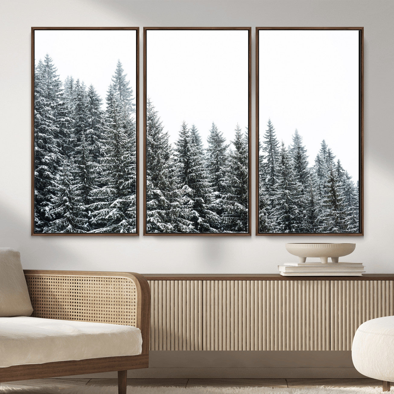 69566941-MGV-CV-36X24 - Misty Mountain Forest Canvas Print, Foggy Pine Trees Nature Wall Art, Framed Canvas Ready to Hang