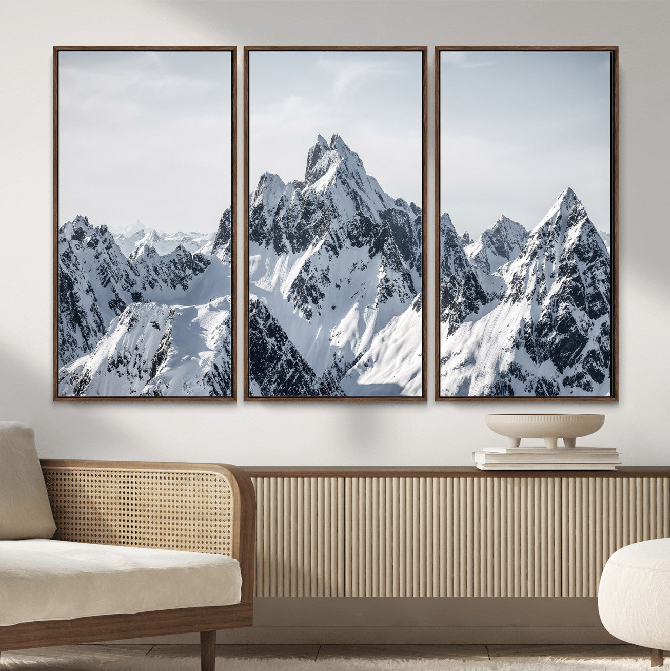 33126265-MGV-CV-36X24 - Snowy Mountain Range Canvas Print, Alpine Peaks Landscape Wall Art, Framed Canvas Ready to Hang