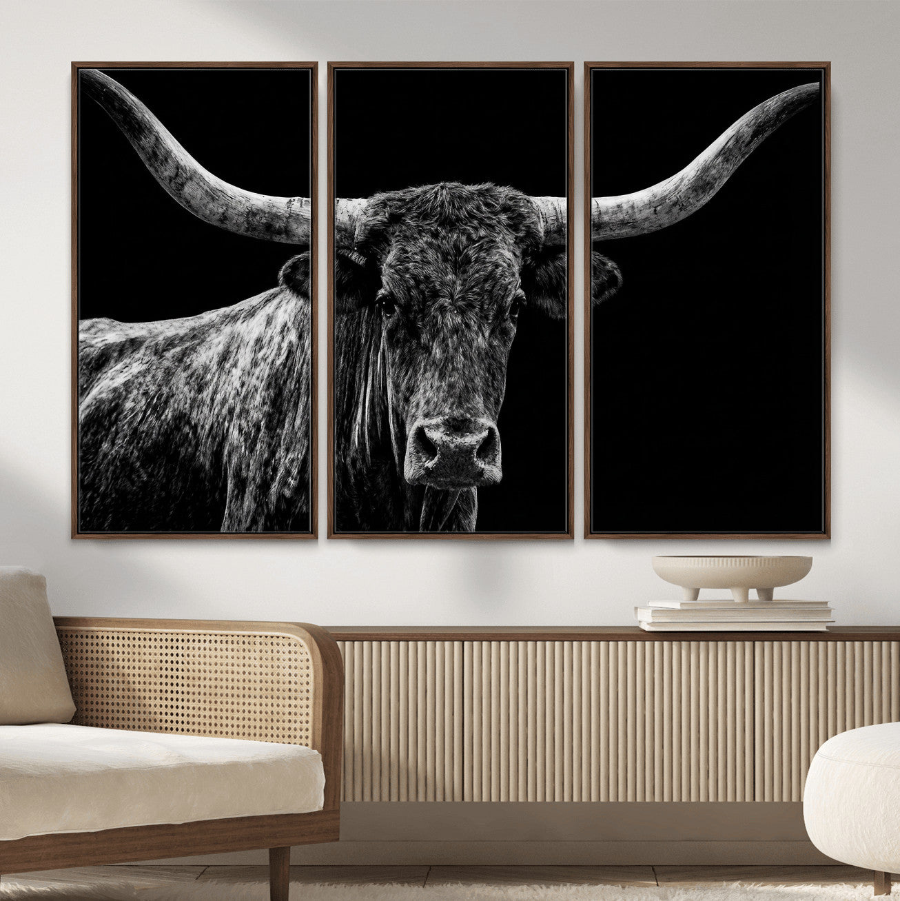 86568508-MGV-CV-36X24 - Vintage Texas Longhorn Bull Wall Art Canvas Print, Texas Cow Portrait Print, Framed Bull Wall Art Ready to Hang