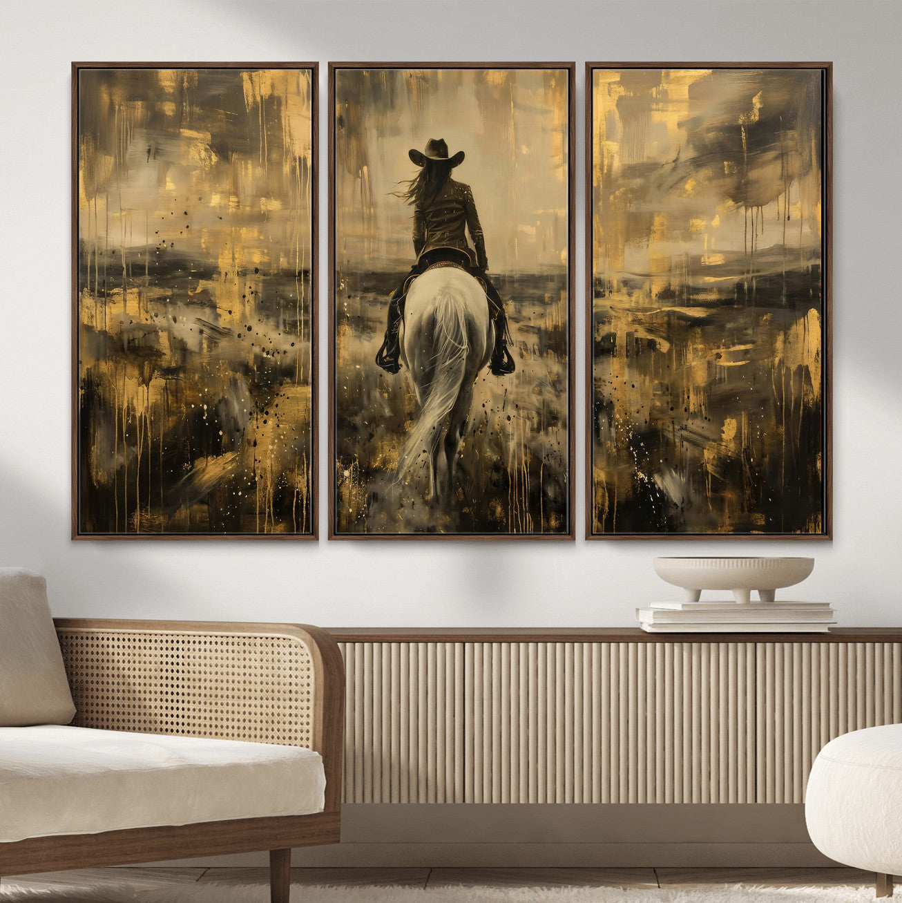 20465530-MGV-CV-36X24 - Cowgirl Wall Art Canvas Print, Western Horse Rider Wall Art, Framed Wall Art Ready to Hang
