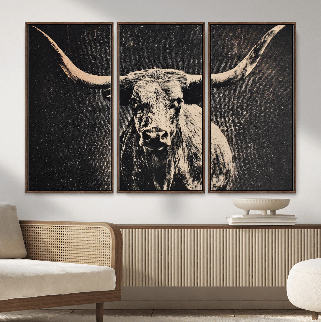 27394218-MGV-CV-36X24 - Vintage Texas Longhorn Bull Wall Art Canvas Print, Cow Portrait Photography Print, Framed Wall Art Ready to Hang