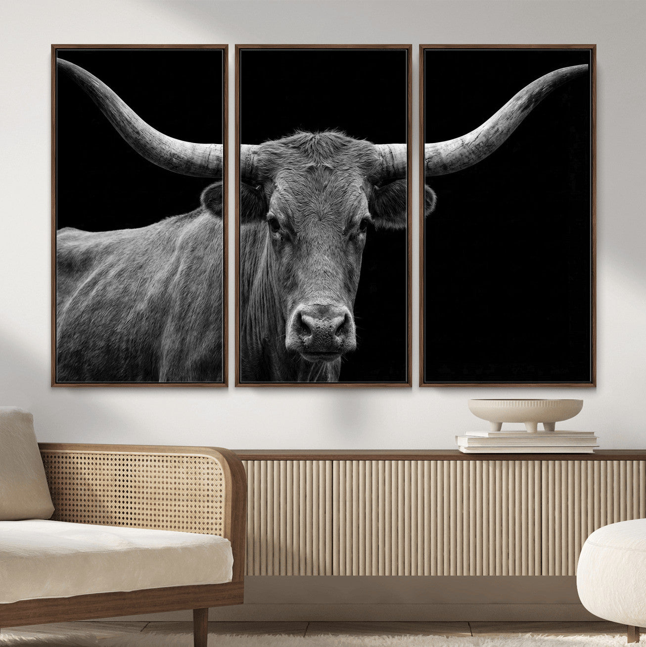 32601430-MGV-CV-36X24 - Texas Longhorn Bull Wall Art Canvas Print, Cow Portrait Photography, Framed Wall Art Ready to Hang