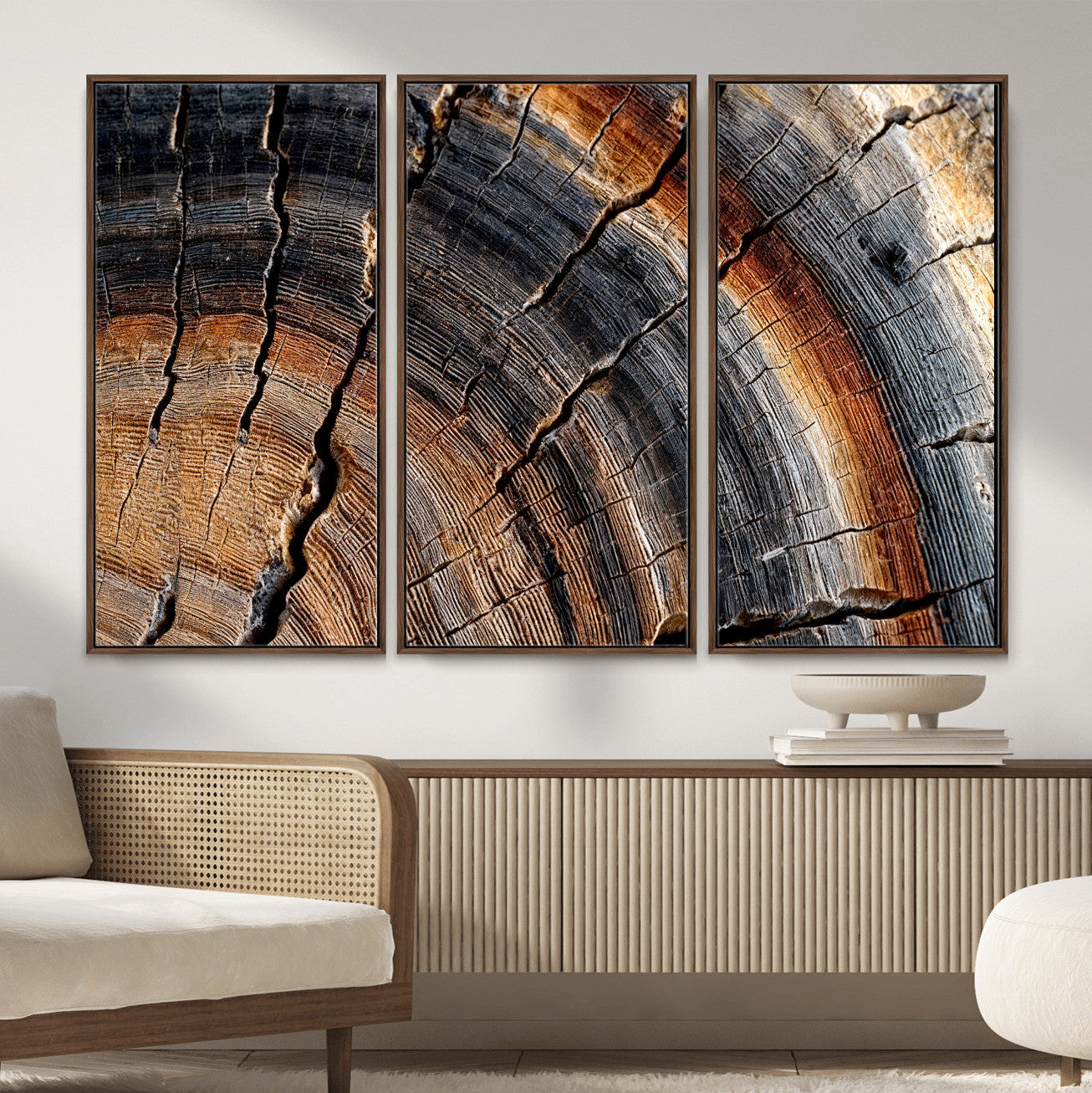 92693966E-MGV-CV-36X24 - Framed Large Abstract Wood Grain Canvas Print, Tree Ring Pattern Wall Art, Framed Canvas Ready to Hang