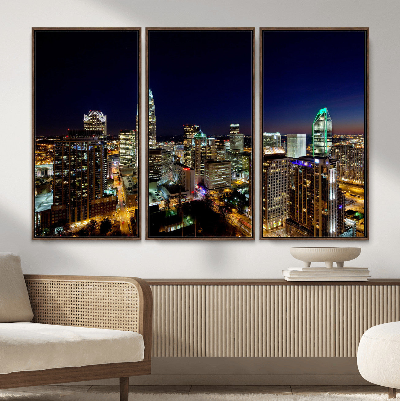 47163738-MGV-CV-36X24 - Atlanta Skyline Wall Art Canvas Print, Atlanta Downtown Night Cityscape Print for Modern Urban Wall Decor