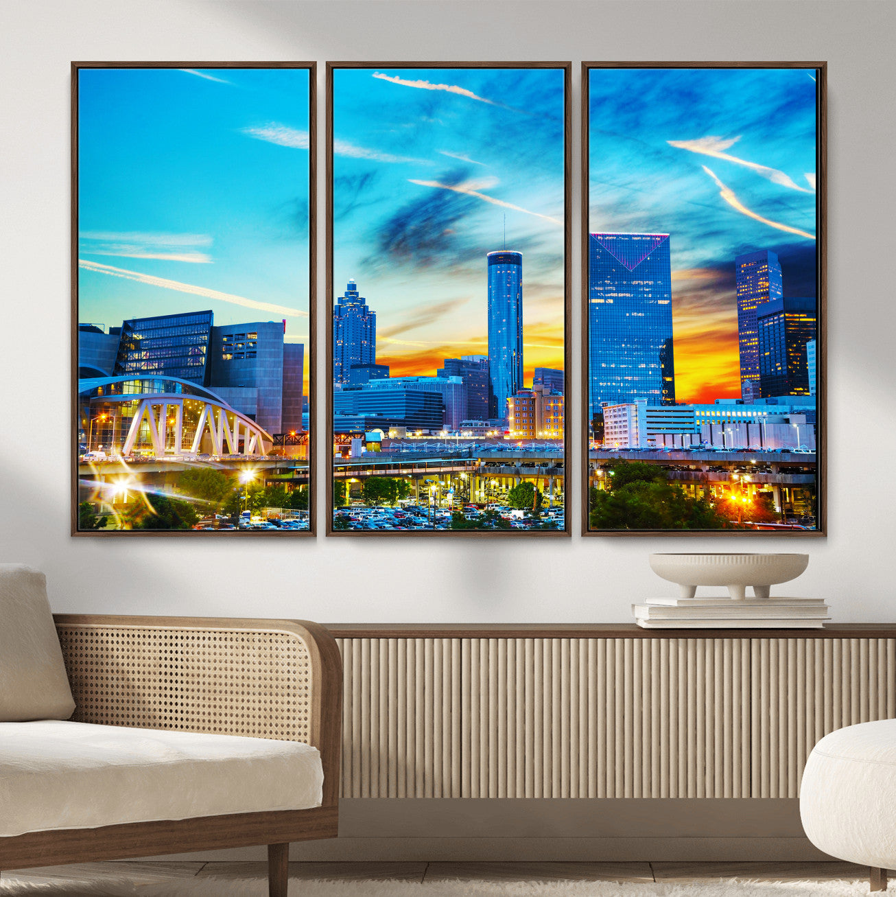 23097797-MGV-CV-36X24 - Atlanta Skyline Wall Art Canvas Print, Atlanta Downtown Night Cityscape Print for Modern Urban Wall Decor