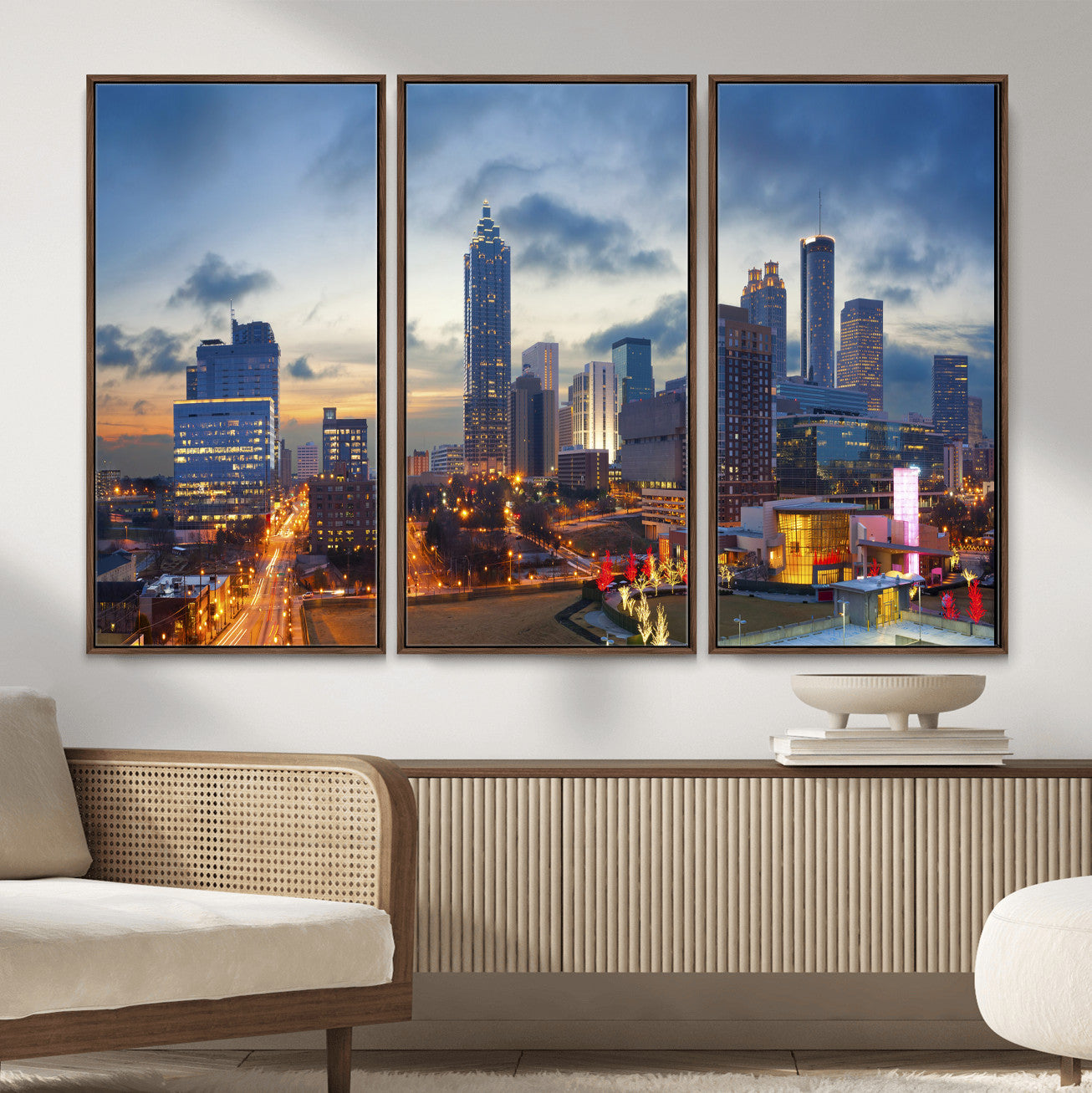 18461309-MGV-CV-36X24 - Atlanta Skyline Wall Art Canvas Print, Atlanta Downtown Night Cityscape Print for Modern Urban Wall Decor