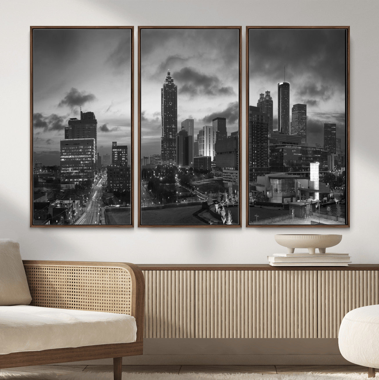 91959506-MGV-CV-36X24 - Atlanta Skyline Wall Art Canvas Print, Atlanta Downtown Night Cityscape Print for Modern Urban Wall Decor