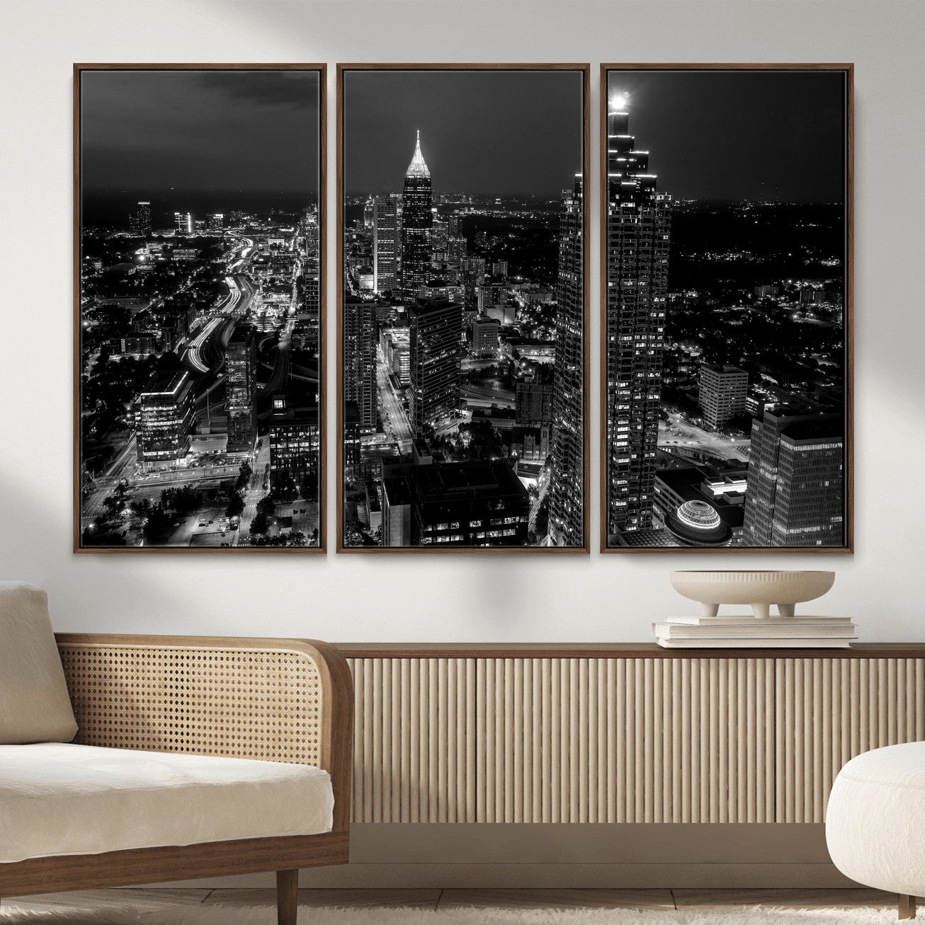 56773510-MGV-CV-36X24 - Atlanta Skyline Wall Art Canvas Print, Atlanta Downtown Night Cityscape Print for Modern Urban Wall Decor
