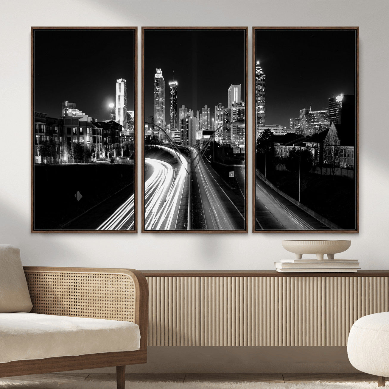 80330064-MGV-CV-36X24 - Atlanta Skyline Wall Art Canvas Print, Atlanta Downtown Night Cityscape Print for Modern Urban Wall Decor