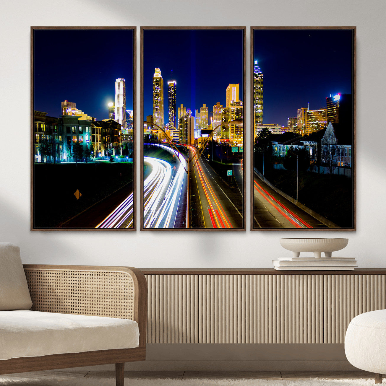 12967464-MGV-CV-36X24 - Atlanta Skyline Wall Art Canvas Print, Atlanta Downtown Night Cityscape Print for Modern Urban Wall Decor