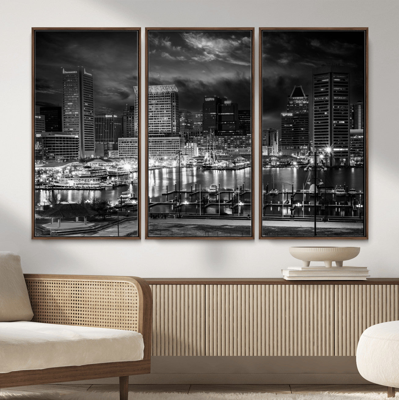 79755655-MGV-CV-36X24 - Baltimore Skyline Wall Art Canvas Print, Baltimore Downtown Night Cityscape Print for Modern Urban Wall Decor