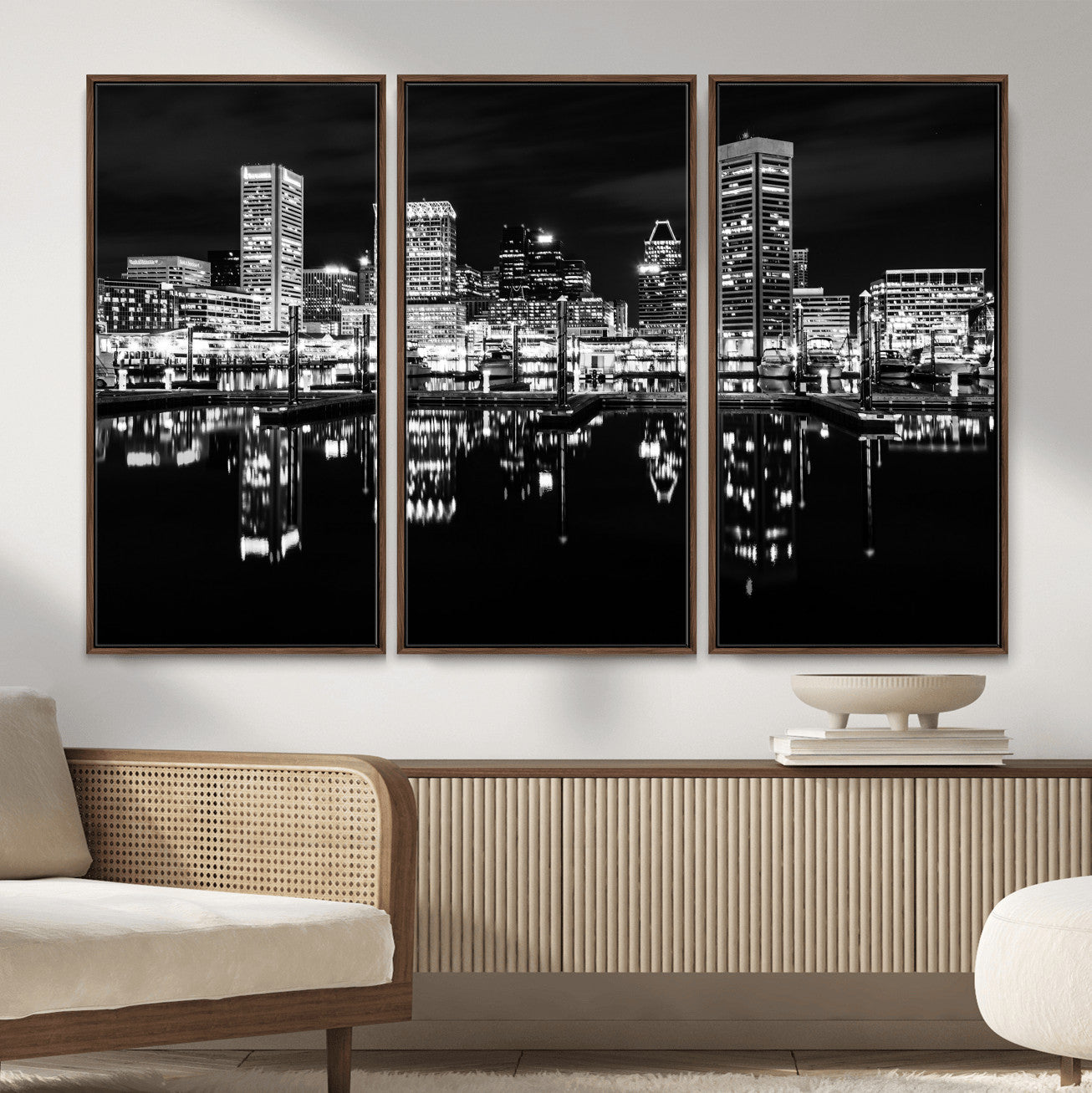 69187681-MGV-CV-36X24 - Baltimore Skyline Wall Art Canvas Print, Baltimore Downtown Night Cityscape Print for Modern Urban Wall Decor