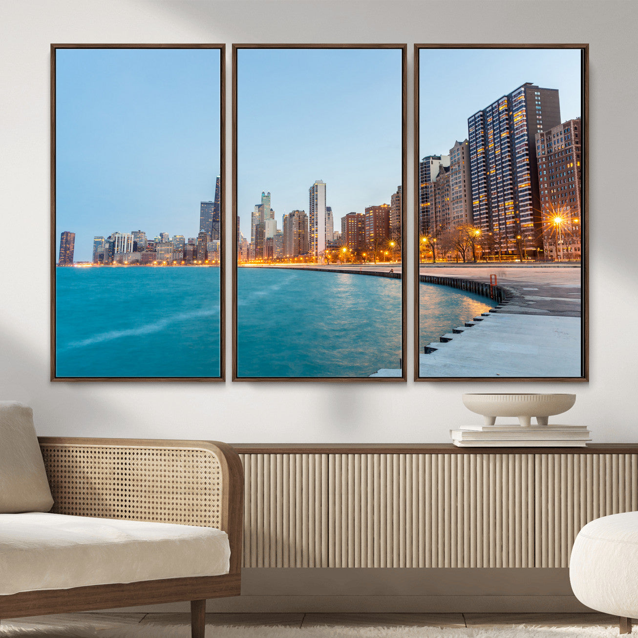 66780141-MGV-CV-36X24 - Chicago Wall Art Canvas Print, Chicago City Downtown Night Cityscape Print for Modern Urban Wall Decor
