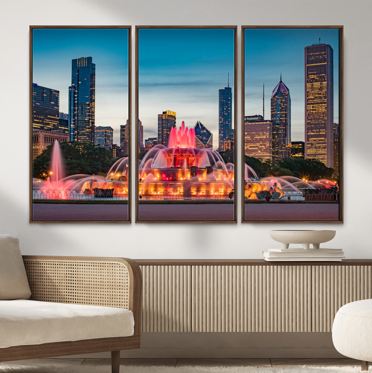 46805285-MGV-CV-36X24 - Chicago Wall Art Canvas Print, Chicago City Downtown Night Cityscape Print for Modern Urban Wall Decor