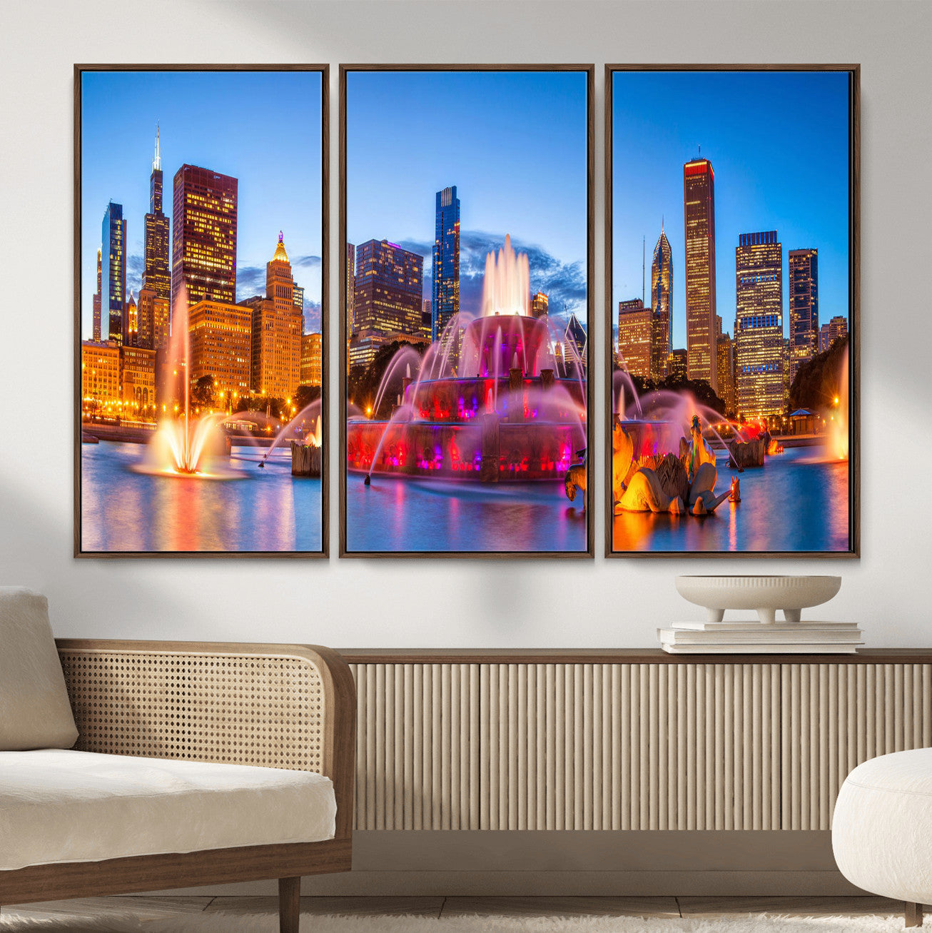 20251989-MGV-CV-36X24 - Chicago Wall Art Canvas Print, Chicago City Downtown Night Cityscape Print for Modern Urban Wall Decor